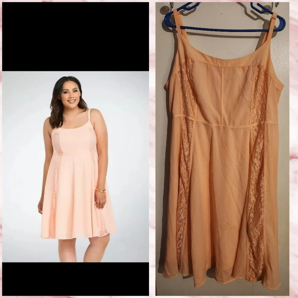 Torrid Peach Lace Inset Garden Tea Party Skater Dress Size 20 Georgette